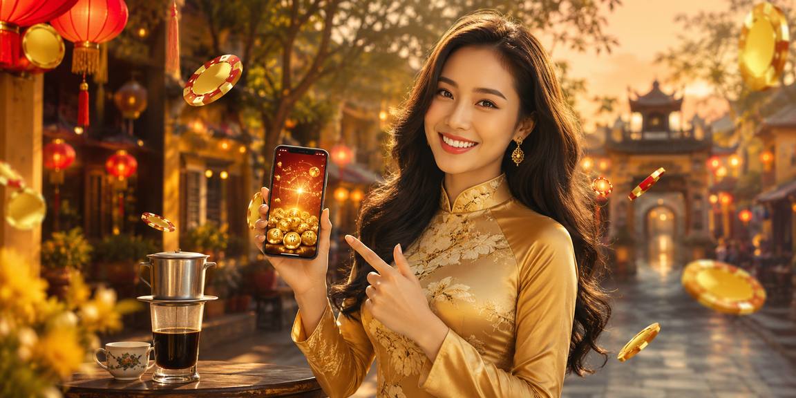 Người phụ nữ mặc áo dài theo dõi ứng dụng casino tại Hội An